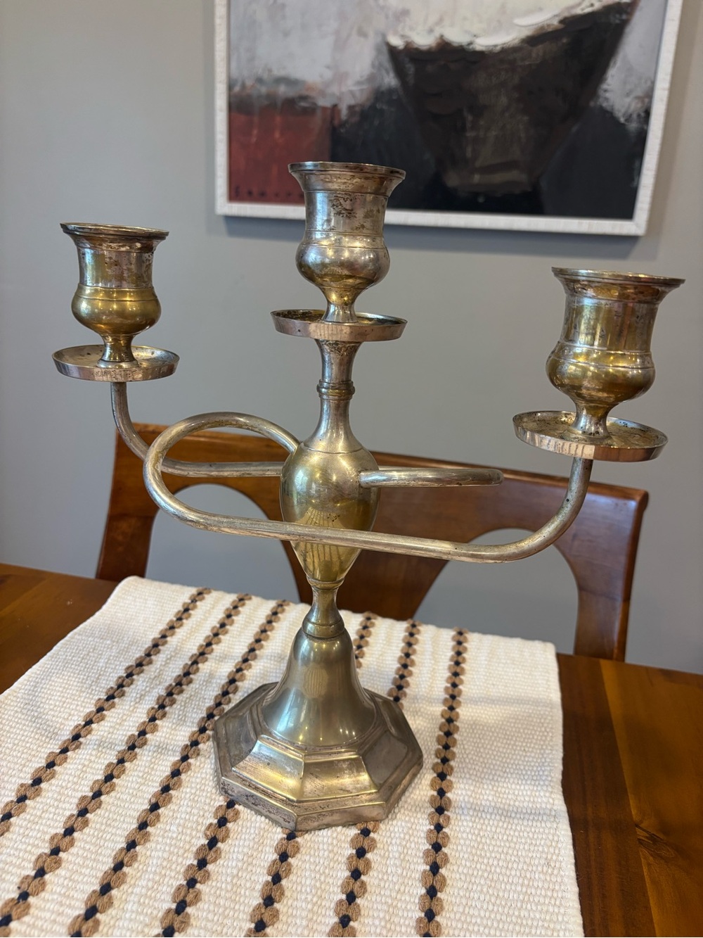Vintage William Adams 3-candle Silver Plated Brass Candelabra